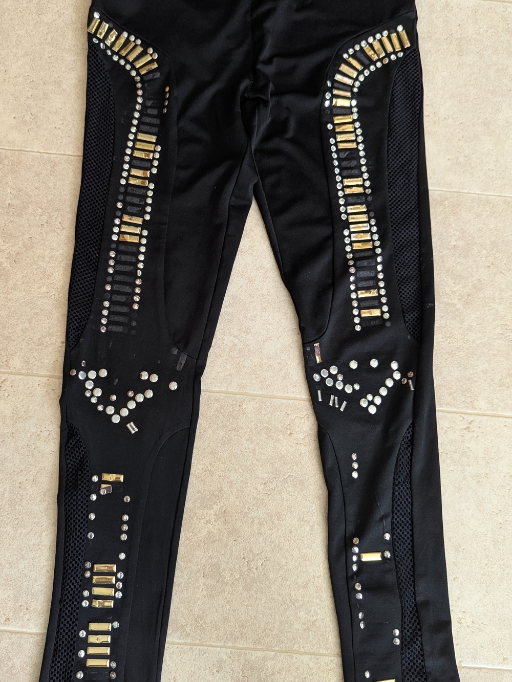Black Women’s Embellished Leggings - Gold & Silver Accents